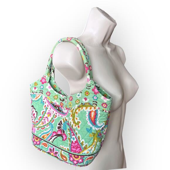 Vera Bradley Quilted Paisley Small Tote Size 13x12, Green Multi - Picture 2 of 9